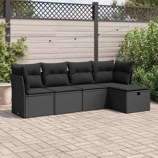  Garden Sofa Set with Cushions Modular Sofa 5 Piece Black Poly Rattan - Stylish & Versatile