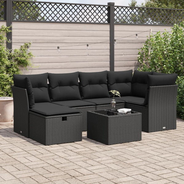  Garden Sofa Set with Cushions 6 Pcs Black Poly Rattan - Stylish