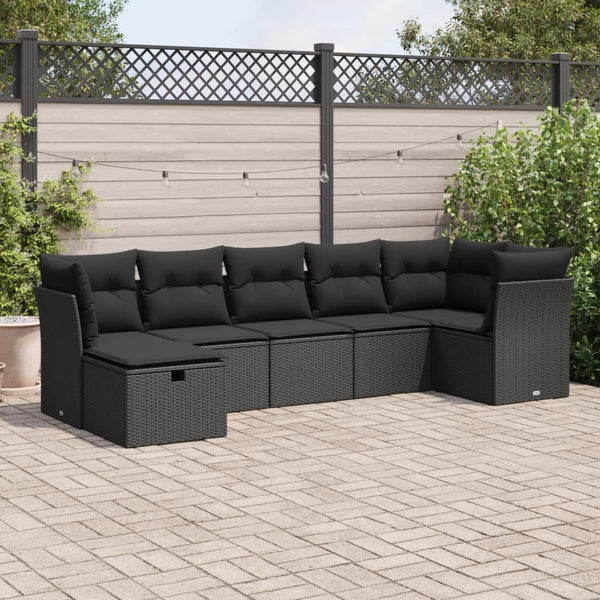  Garden Sofa Set with Cushions Modular Sofa 7 Piece Black Poly Rattan - Sleek