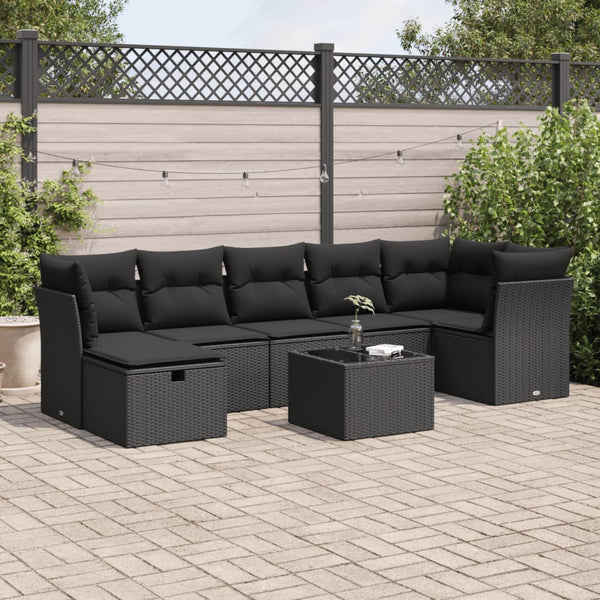  Garden Sofa Set with Cushions Modular Sofa 8 Piece Black Poly Rattan - Stylish & Versatile