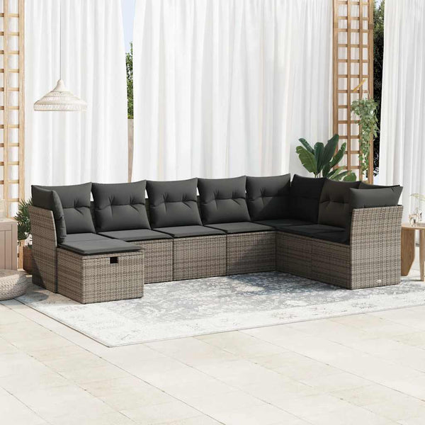  Garden Sofa Set with Cushions Modular Sofa 8 Piece Grey Poly Rattan