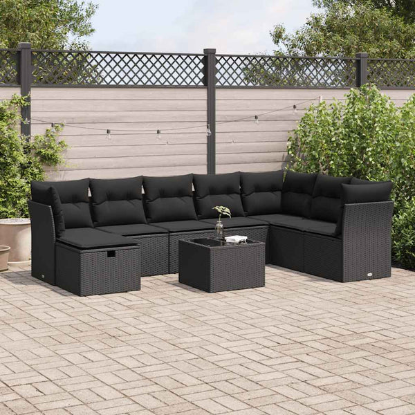  Garden Sofa Set with Cushions Modular Sofa 9 Piece Black Poly Rattan - Sleek