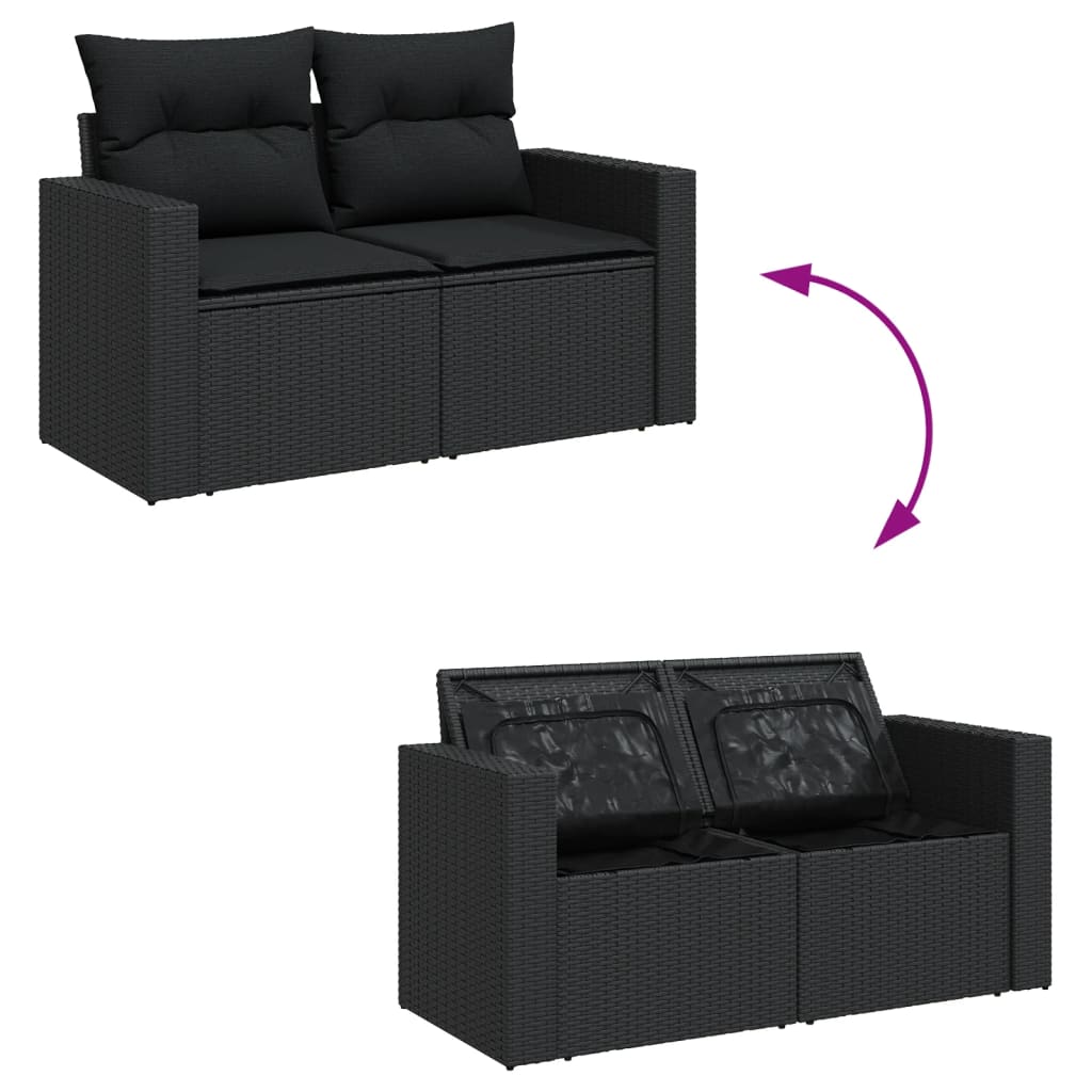 5 Piece Garden Sofa Set with Cushions Black Poly Rattan - Sleek