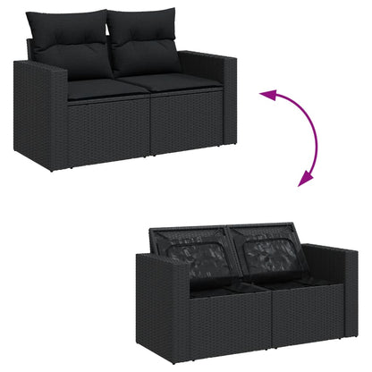 Garden Sofa Set with Cushions 6 Piece Black Poly Rattan - Elegant