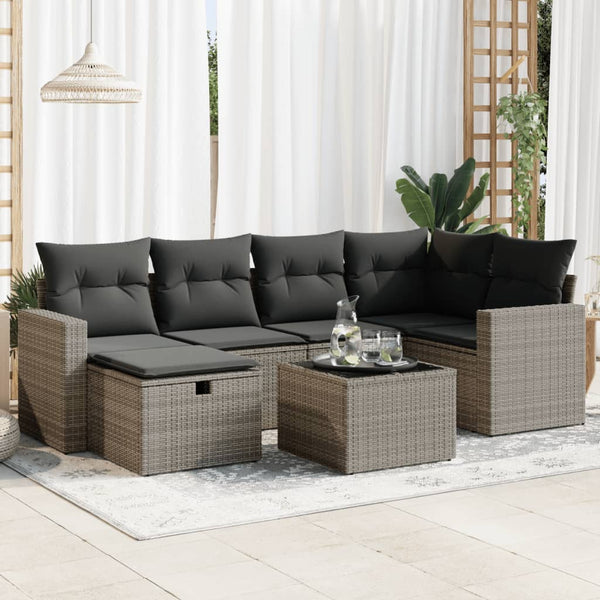  Garden Sofa Set with Cushions Modular Sofa 7 Piece Grey Poly Rattan - Versatile and Stylish