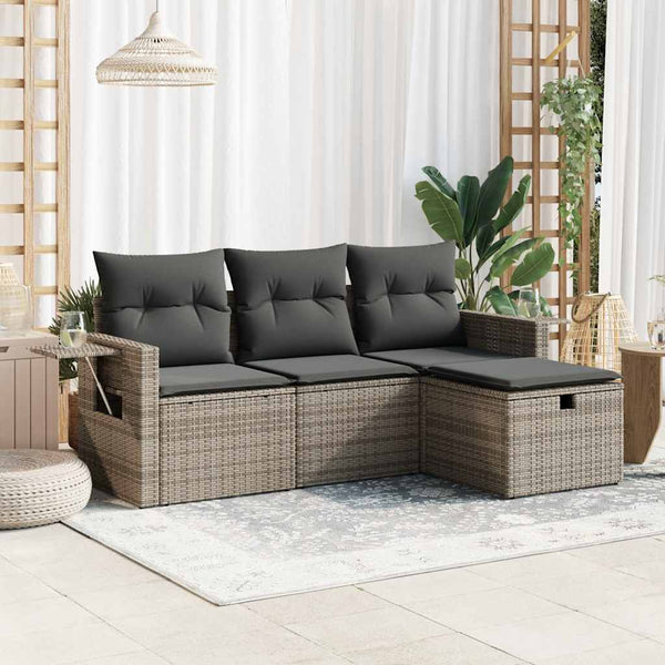  Garden Sofa Set with Cushions Modular Sofa 4 Piece Grey Poly Rattan - Elegant & Versatile