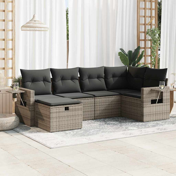  6 Pcs Garden Sofa Set with Cushions Grey Poly Rattan - Stylish & Durable
