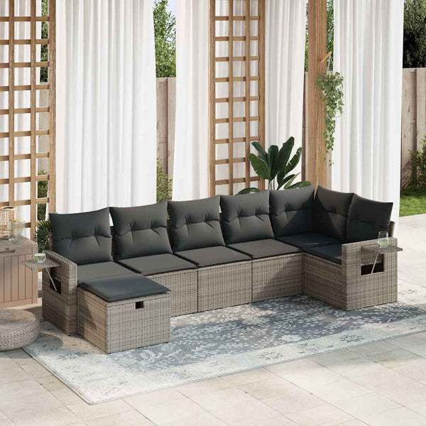  Garden Sofa Set with Cushions Modular Sofa 7 Pcs Grey Poly Rattan - Modern Comfort