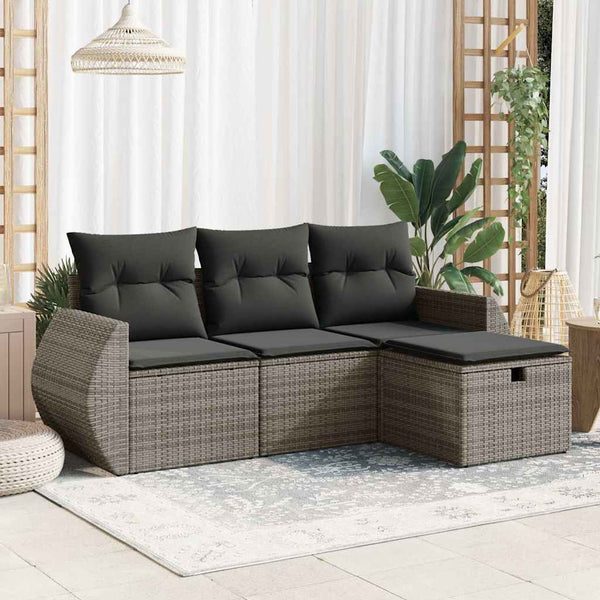  4 Piece Garden Sofa Set with Cushions Grey Poly Rattan - Elegant & Versatile