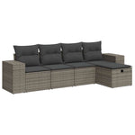 5 Piece Garden Sofa Set with Cushions Grey Poly Rattan - Outdoor Luxury