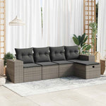 5 Piece Garden Sofa Set with Cushions Grey Poly Rattan - Outdoor Luxury