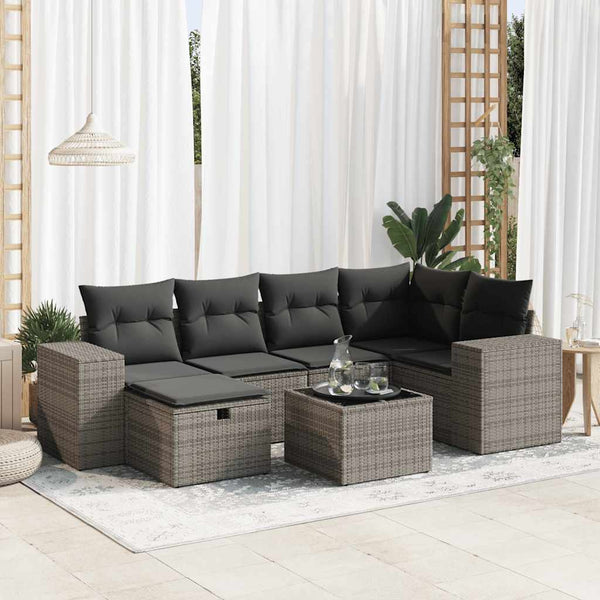  7 Piece Garden Sofa Set with Cushions Grey - Outdoor Luxury