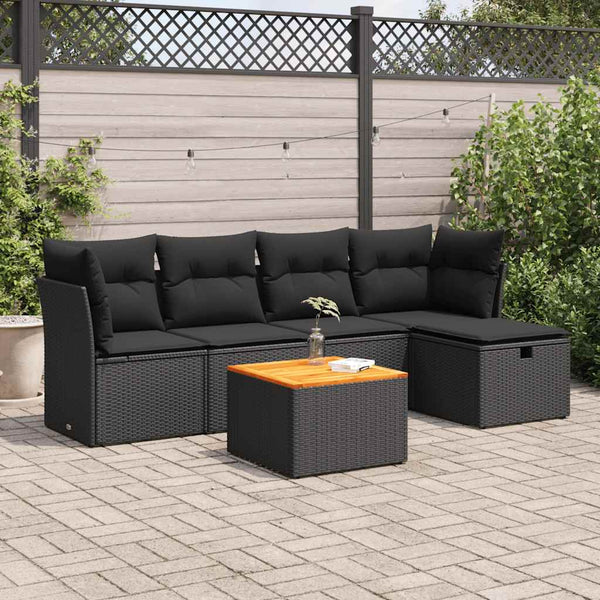  6 Piece Garden Sofa Set with Cushions Poly Rattan - Sleek - Stylish Outdoor