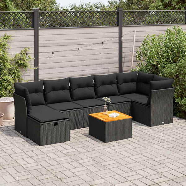  8 Pcs Garden Sofa Set with Cushions Black Poly Rattan - Sleek