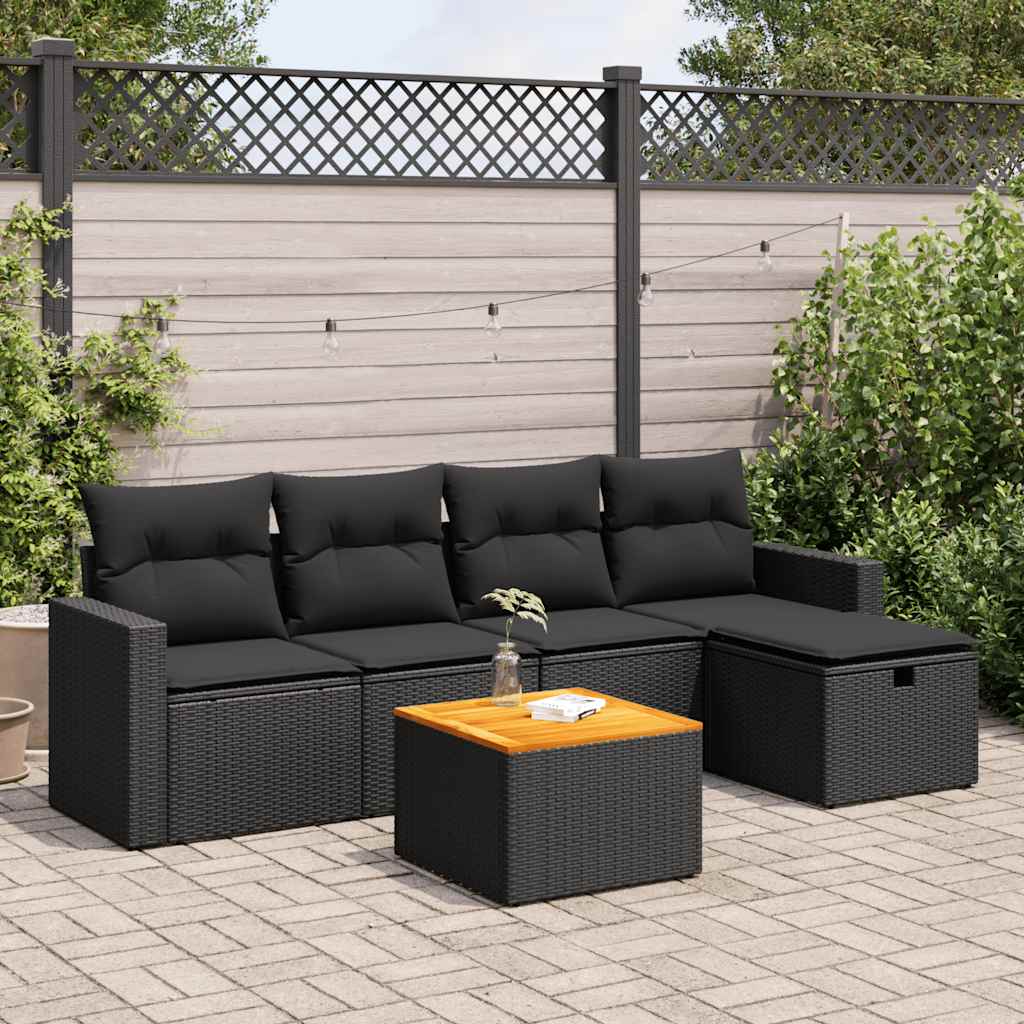 Garden Sofa Set with Cushions Modular Sofa 6 Piece Black Poly Rattan - Relax in Style - 65.5×62×69cm