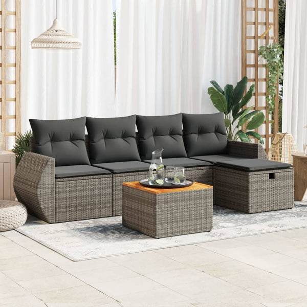  Garden Sofa Set with Cushions Modular Sofa 6 Pcs Grey Poly Rattan - Elegant & Versatile