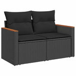 7 Piece Garden Sofa Set with Cushions Black Poly Rattan  - Sleek