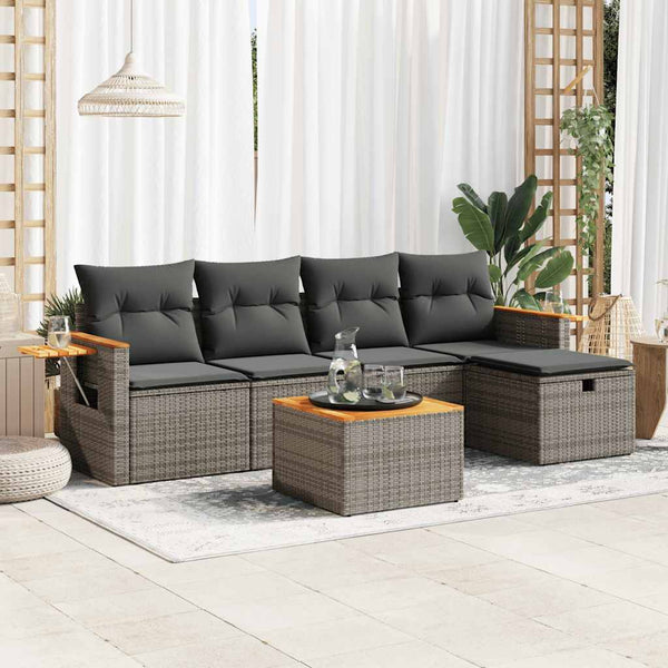  6 Piece Garden Sofa Set with Cushions Poly Rattan - Outdoor Comfort