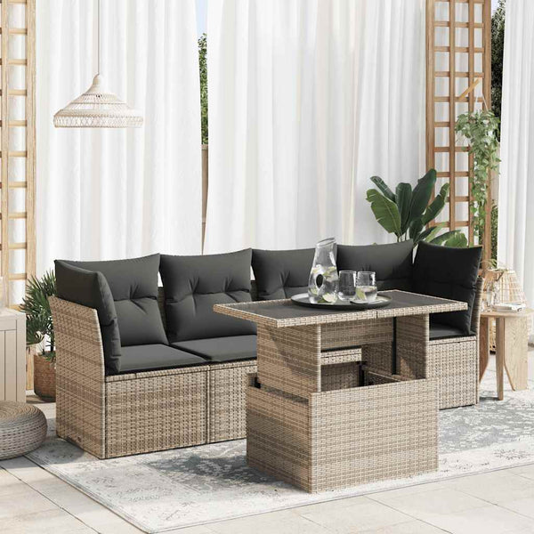  Garden Sofa Set with Cushions Modular Sofa 5 Piece Grey Poly Rattan - Perfect Outdoor Comfort