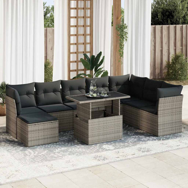  Garden Sofa Set with Cushions Modular Sofa 9 Pcs Poly Rattan - Comfort & Style