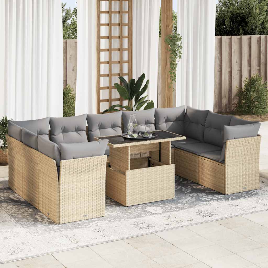 Garden Sofa Set with Cushions Modular Sofa 10 Piece Grey Poly Rattan - 55×53×34cm