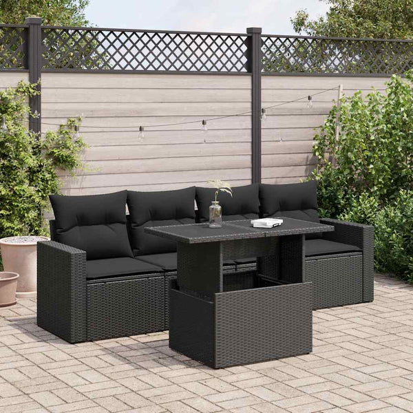  Garden Sofa Set with Cushions Modular Sofa 5 Piece Black Poly Rattan - Comfort & Style