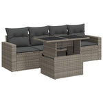 5 Piece Garden Sofa Set with Cushions Grey Poly Rattan Acacia