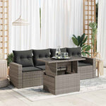 5 Piece Garden Sofa Set with Cushions Grey Poly Rattan Acacia