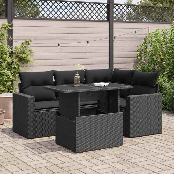  Garden Sofa Set with Cushions Modular Sofa 5 Piece Black Poly Rattan - Relax in Style