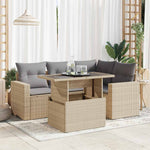 5 Piece Garden Sofa Set with Cushions Black Poly Rattan - Sleek