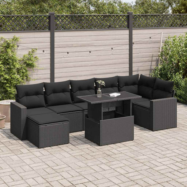  Garden Sofa Set with Cushions Modular Sofa 8 Pcs Black Poly Rattan - Elegant & Comfortable
