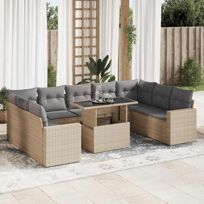 10 Piece Garden Sofa Set with Cushions Grey Poly Rattan - Outdoor Luxury