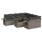 9 Pcs Garden Sofa Set with Cushions Grey Poly Rattan - Durable & Chic