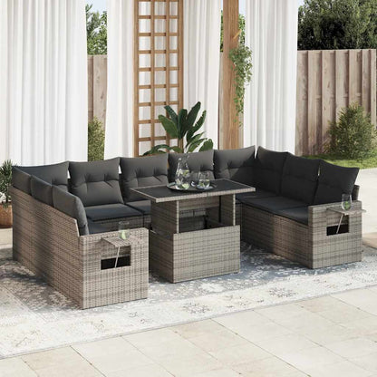 Garden Sofa Set with Cushions Modular Sofa 10 Piece Grey Poly Rattan - 62×62×69cm