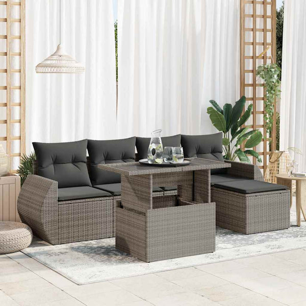  Garden Sofa Set with Cushions Modular Sofa 6 Pcs Grey Poly Rattan - Stylish & Durable