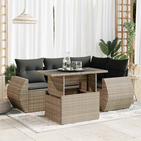  Garden Sofa Set with Cushions Modular Sofa 5 Piece Grey Poly Rattan - Elegant & Versatile