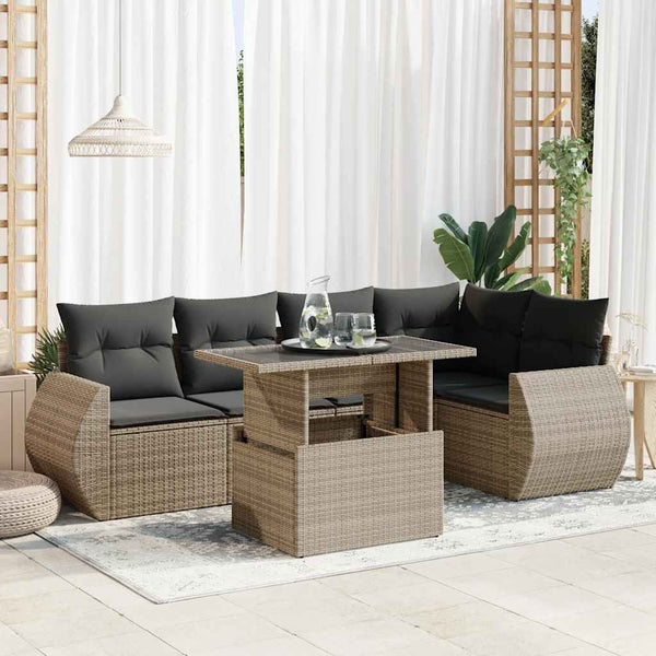  Garden Sofa Set with Cushions Modular Sofa 6 Pcs Grey Poly Rattan - Versatile