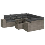 9 Piece Garden Sofa Set with Cushions Grey Poly Rattan - Outdoor Luxury