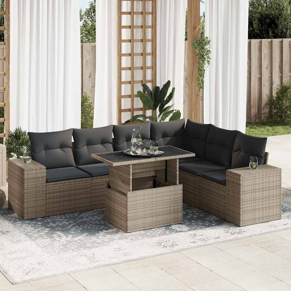  7 Pcs Garden Sofa Set with Cushions Grey - Outdoor Comfort