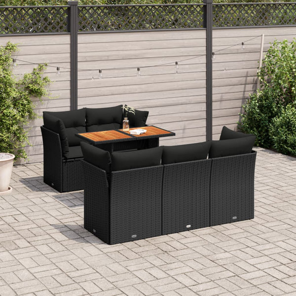  Garden Sofa Set with Cushions Modular Sofa 6 Piece Black Poly Rattan - Ultimate Comfort