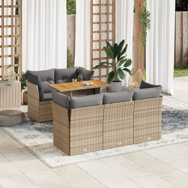  Garden Sofa Set with Cushions Modular Sofa 6 Piece Beige Poly Rattan - Stylish & Durable
