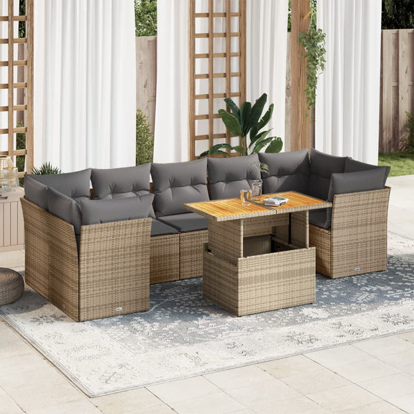  Garden Sofa Set with Cushions Modular Sofa 8 Piece Beige Poly Rattan - Stylish Comfort