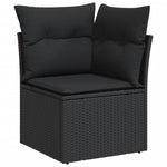 Garden Sofa Set with Cushions Couch 5 Piece Black Poly Rattan Acacia