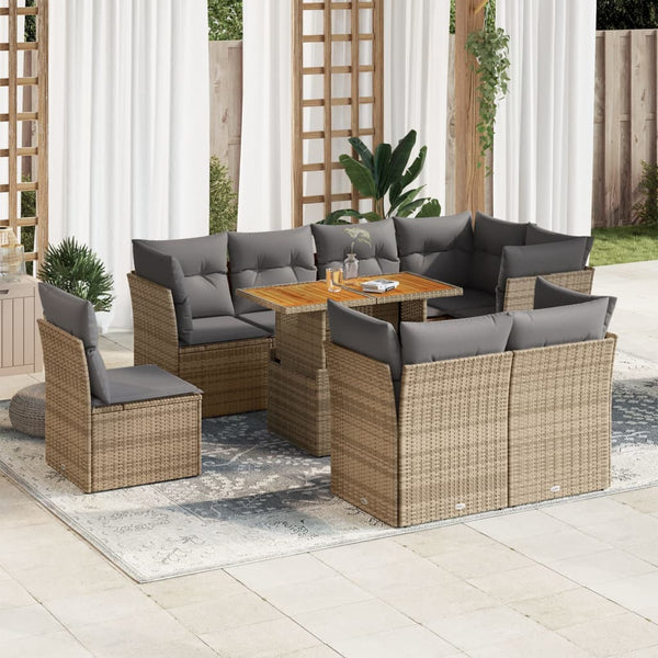  Garden Sofa Set with Cushions Modular Sofa 9 Piece Beige Poly Rattan - Stylish & Durable