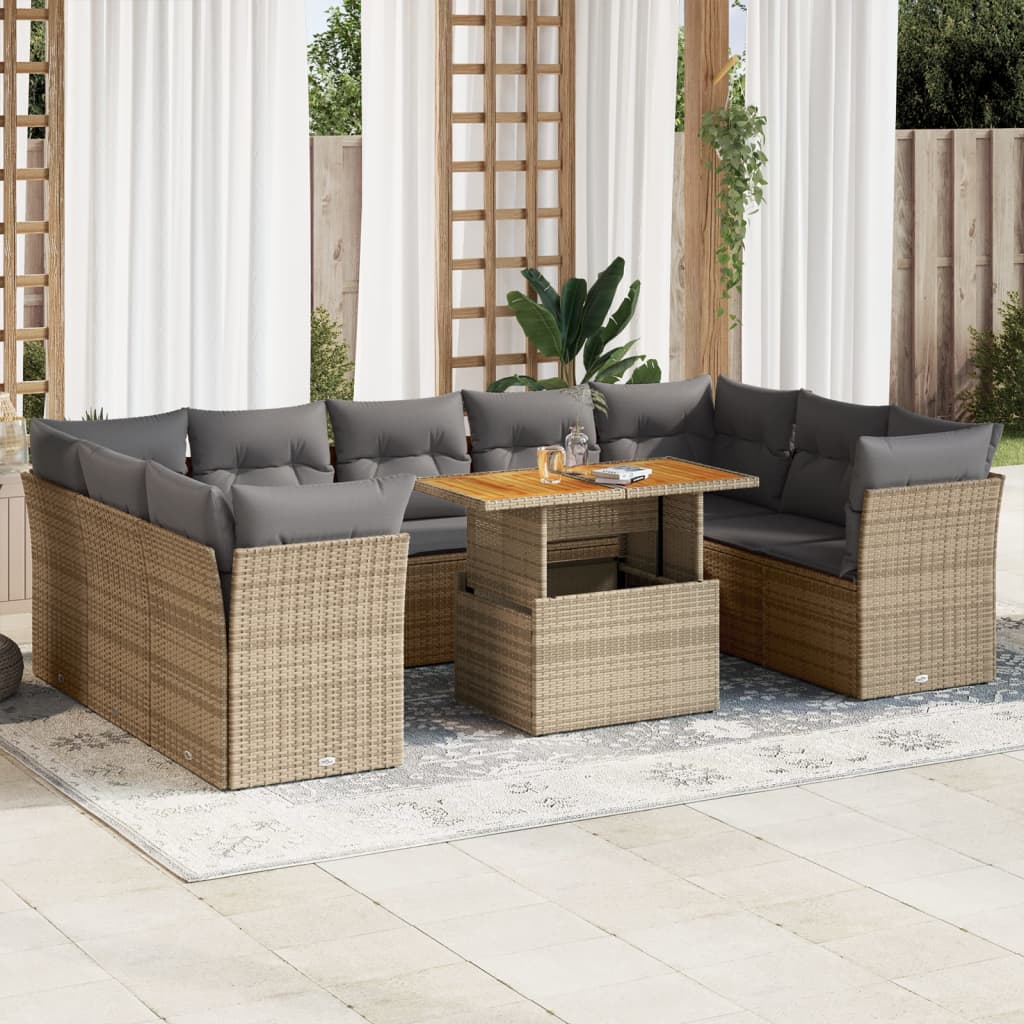 Garden Sofa Set with Cushions Modular Sofa 10 Piece Grey Poly Rattan - 55×53×34cm