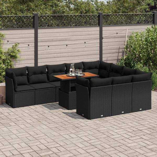  Garden Sofa Set with Cushions Modular Sofa 11 Piece Black Poly Rattan - Ultimate Comfort