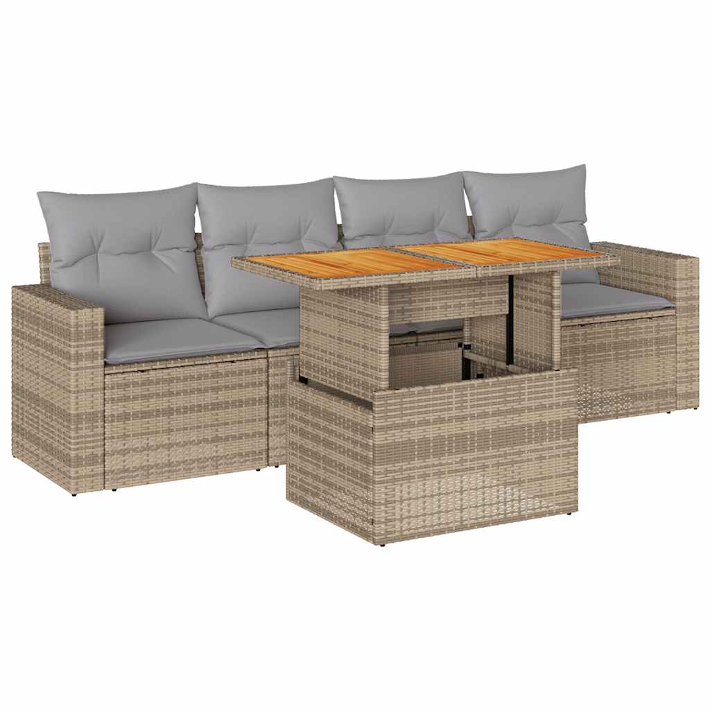 6 Piece Garden Sofa Set with Cushions Beige Poly Rattan - Outdoor Comfort