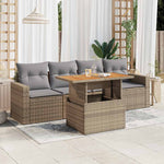 5 Piece Garden Sofa Set with Cushions Beige Poly Rattan - Outdoor Comfort