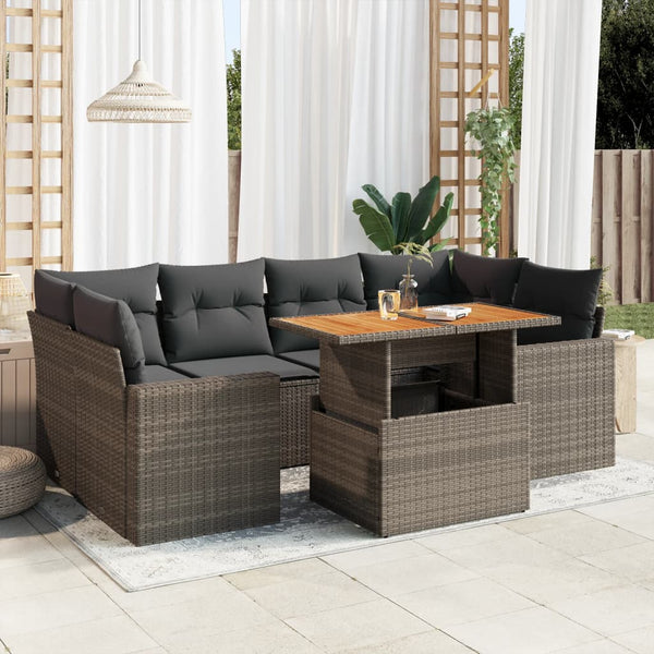  Garden Sofa Set with Cushions Modular Sofa 7 Piece Grey Poly Rattan  - Outdoor