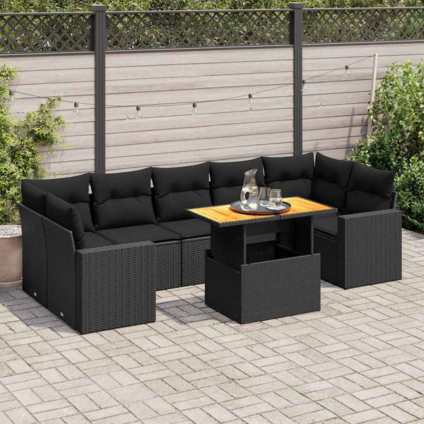  Garden Sofa Set with Cushions Modular Sofa 8 Piece Black Poly Rattan - Relax in Style